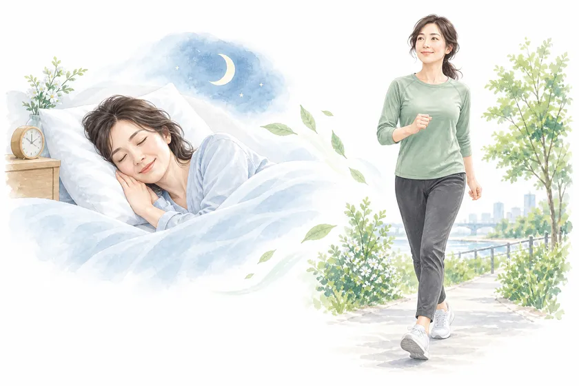 睡眠と日常の運動習慣を表すイメージ